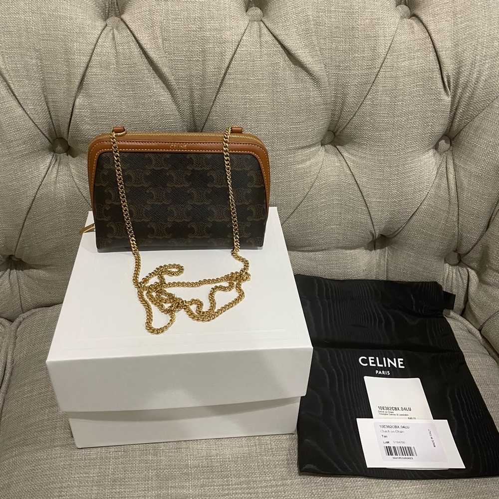 Celine clutch on chain in triomphe canvas and lambskin leather crossbody